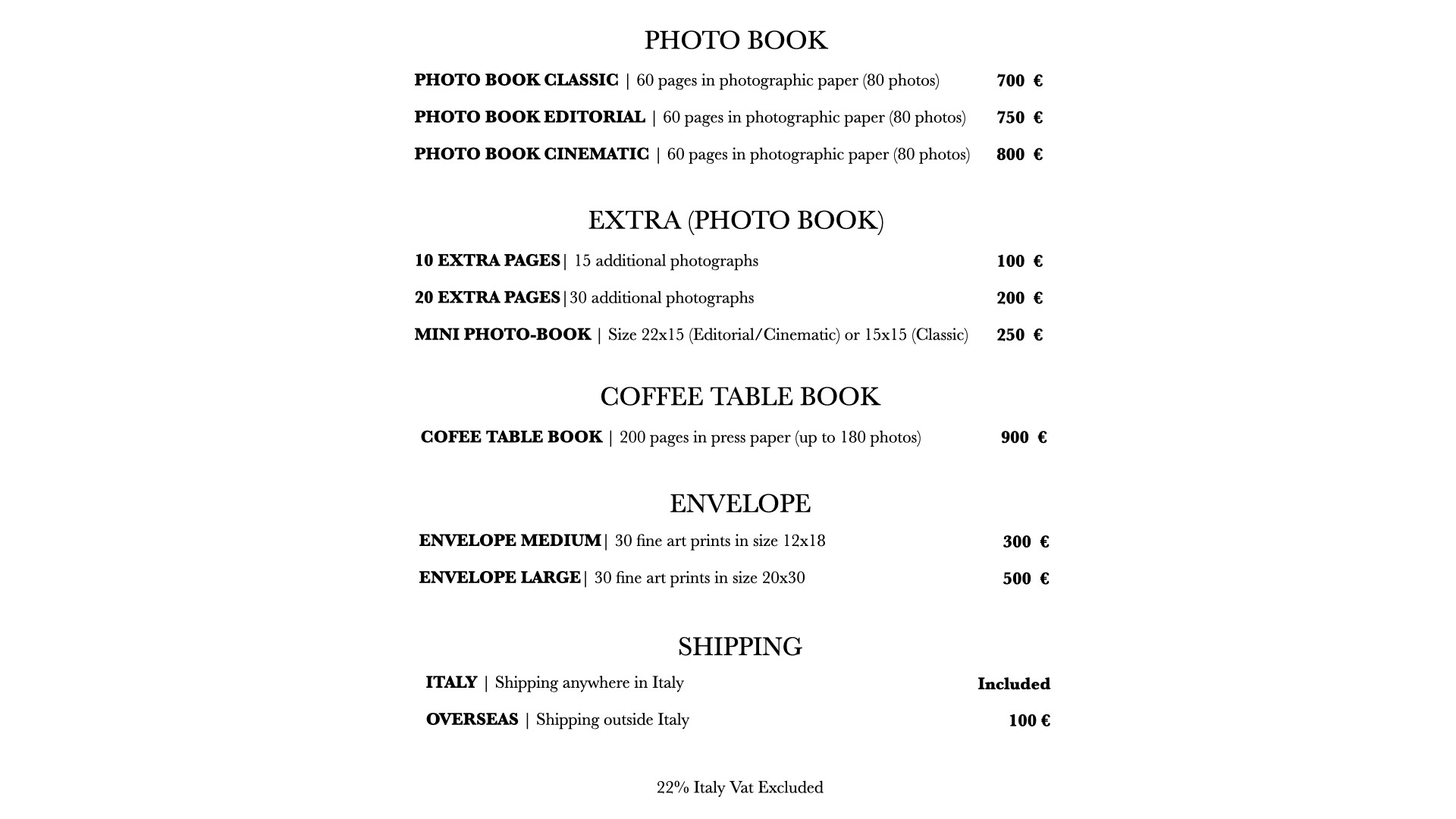 photobook price list